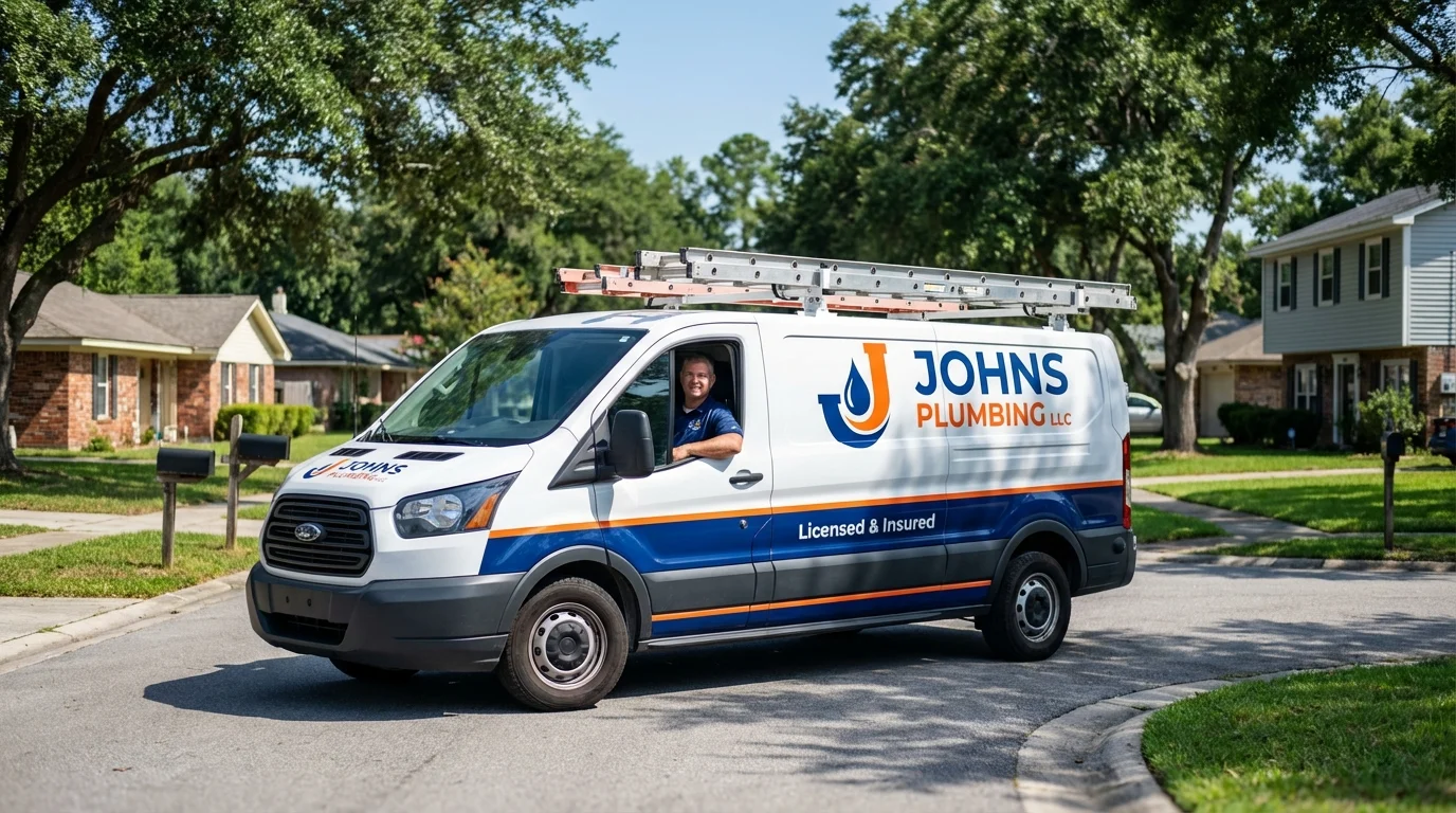 Johns Plumbing LLC service van in Manchester, IA