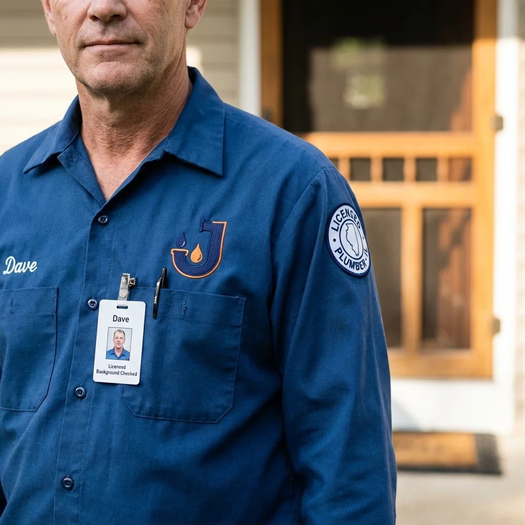 Licensed plumber showing ID badge in Manchester, IA