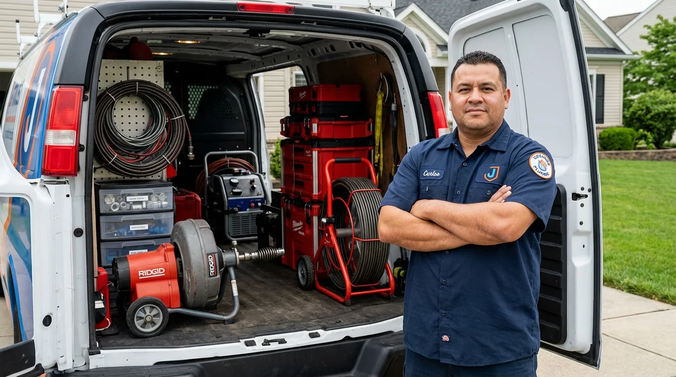 Professional drain cleaning equipment and Johns Plumbing LLC plumber in Manchester