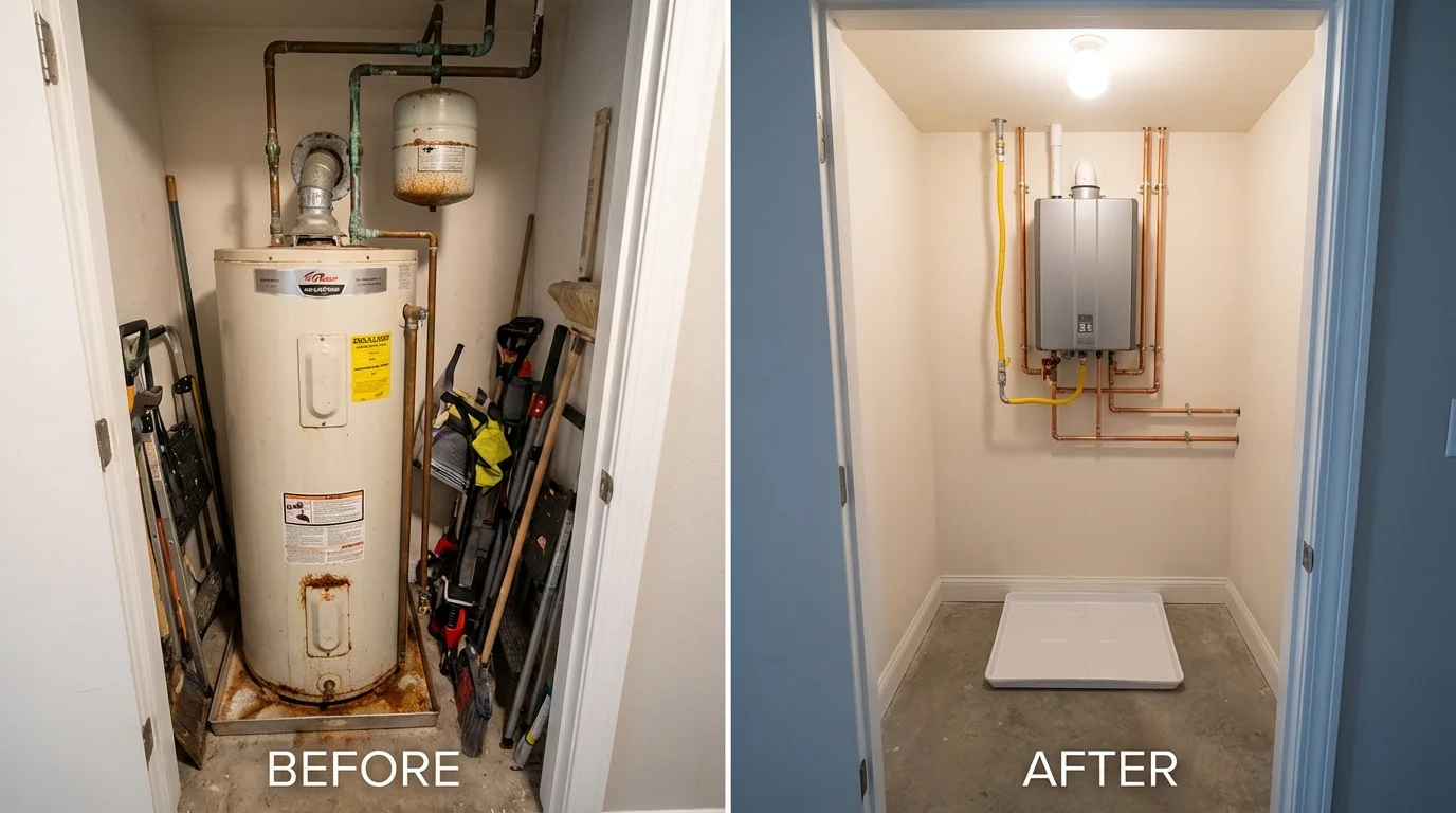 Tank water heater versus wall-mounted tankless unit comparison for Manchester, IA homeowners