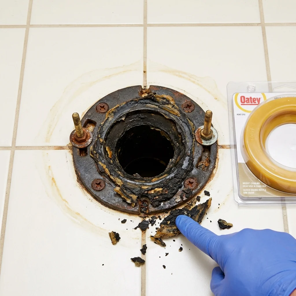 Failed wax ring showing water seepage at the base of a toilet in a Manchester, IA home
